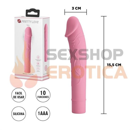 Estimulador con forma de pene y 10 velocidades de vibracion